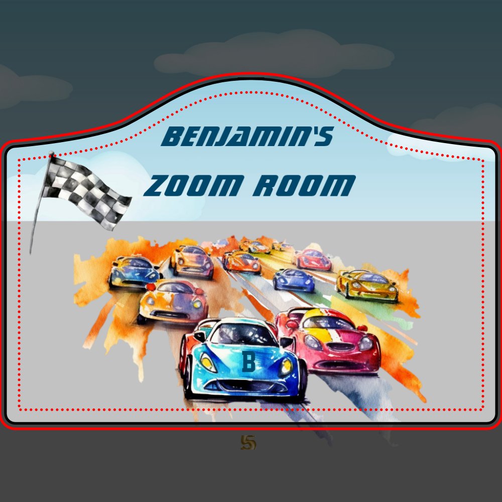 Children's Door Sign Racing Car Checkered Flag