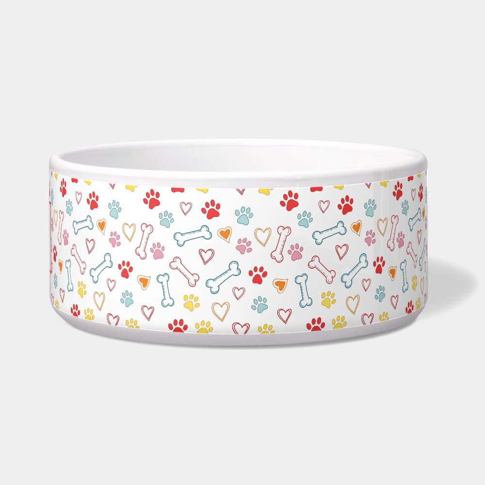 Paws & Hearts Pattern Custom Name Pet  Bowl