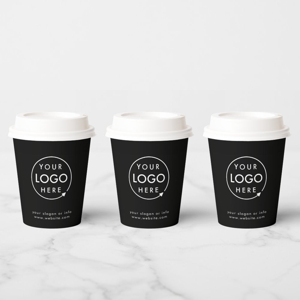 Paper Cups | Business Logo Branded Modern Black