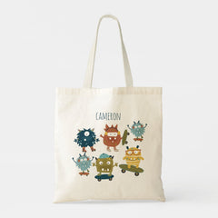 Cute Skateboard Monsters Personalized Name Tote Bag