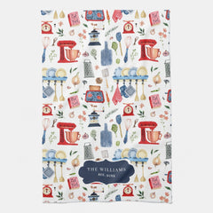 Rustic Hand Painted Country Kitchen Monogram Tea Towel