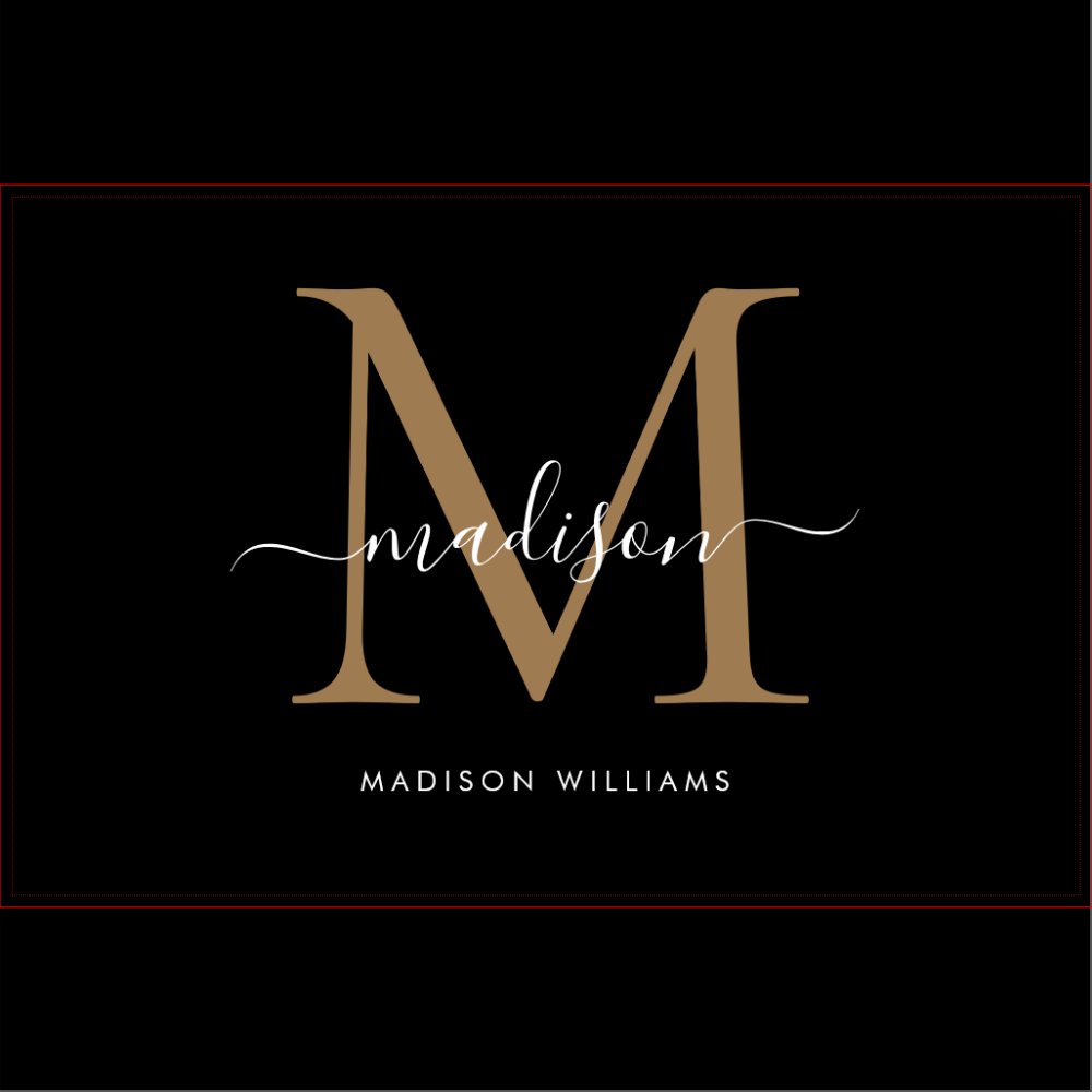 Elegant Black Gold Girly Monogram Script Name Serving Tray