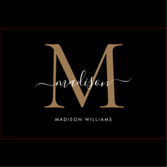 Elegant Black Gold Girly Monogram Script Name Serving Tray