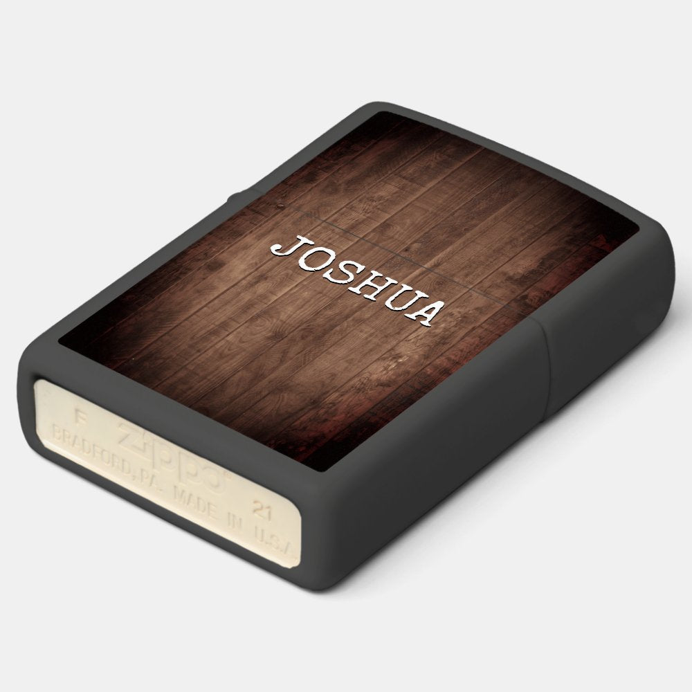 Rustic Weathered Dark Wood Custom Name Zippo Lighter