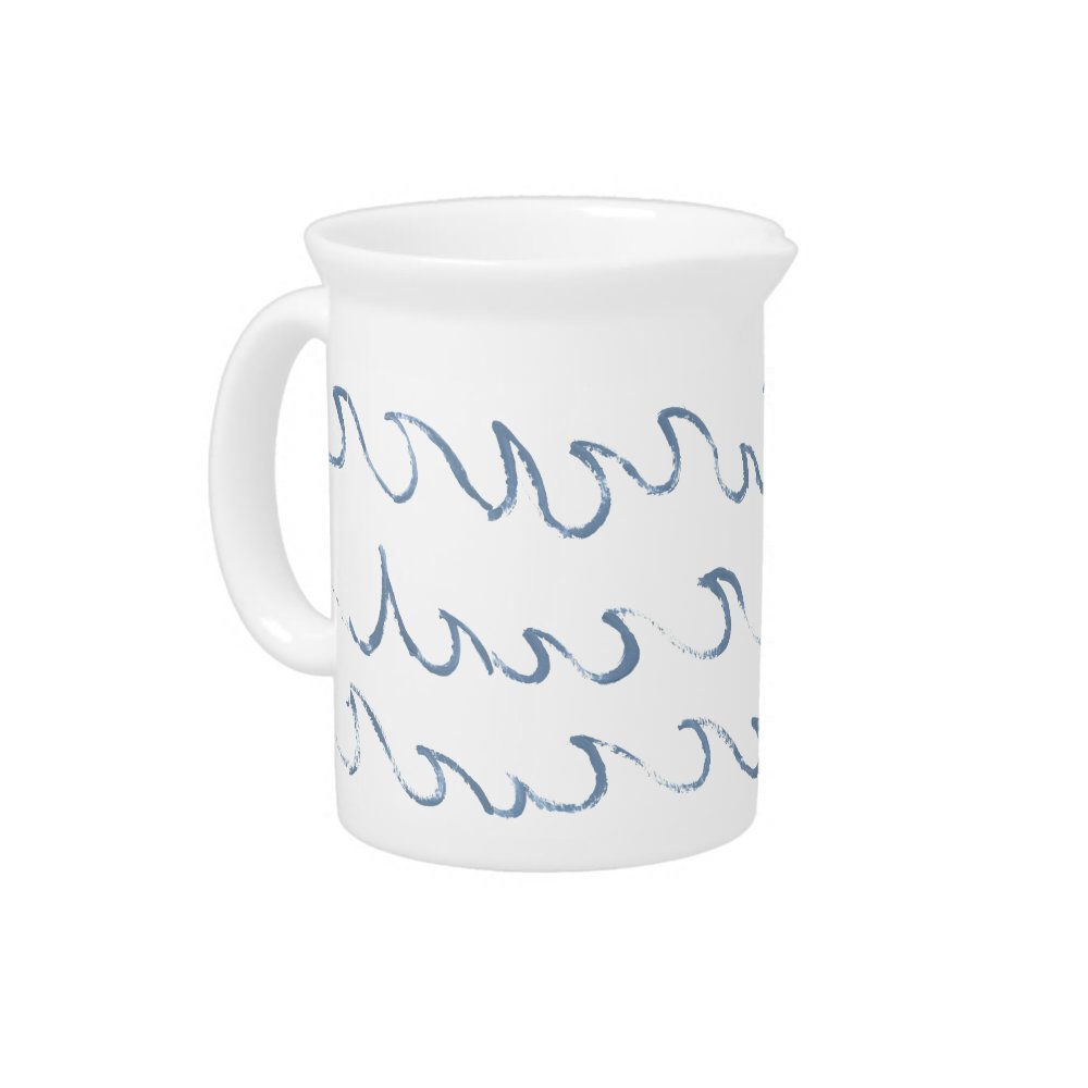 Waves Minimal Abstract Hand Drawn Sea Pattern    Beverage Pitcher