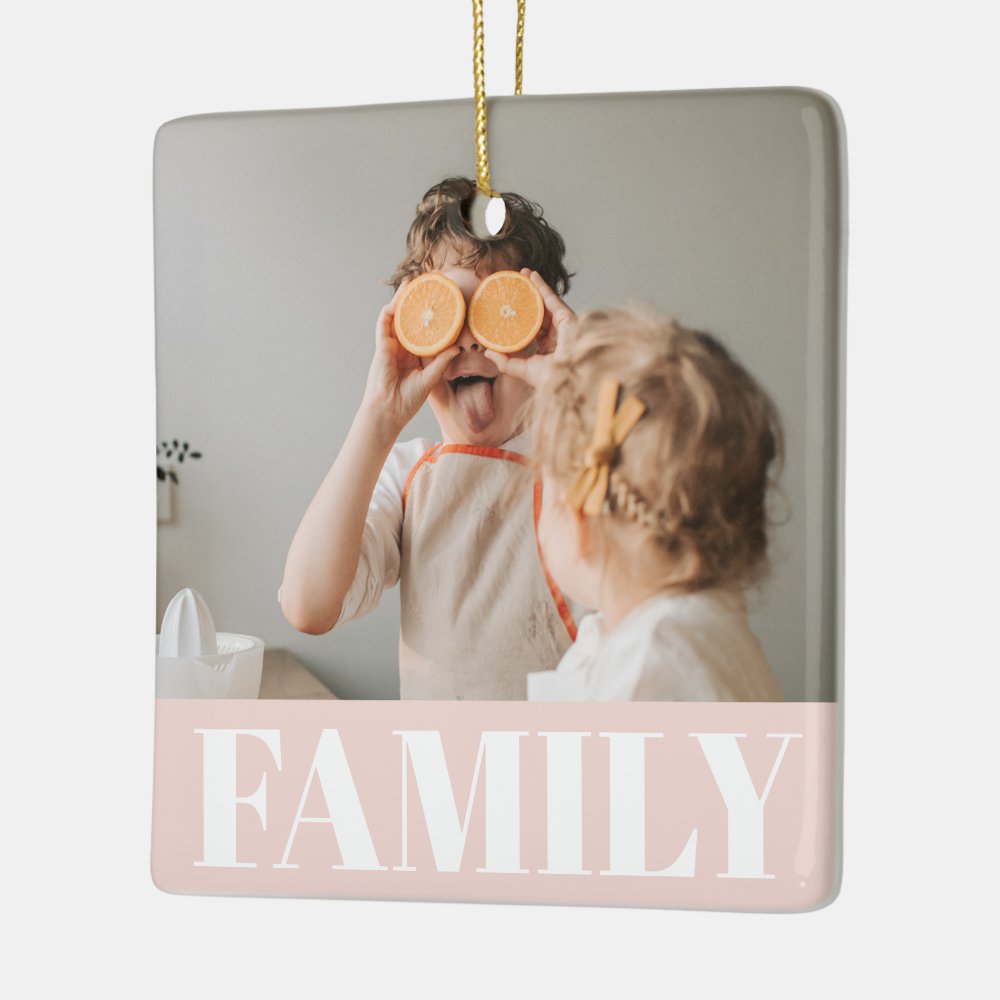Modern Pastel Pink Family Photo Gift Ceramic Ornament