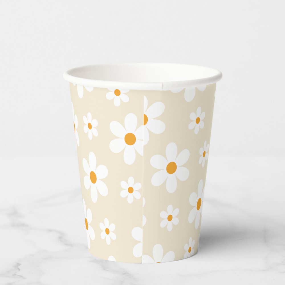 Retro Groovy Daisy Tan Birthday Paper Cups