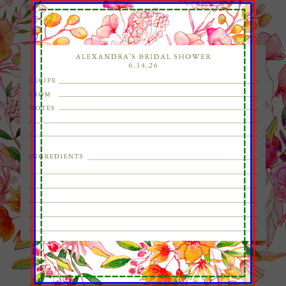 Cute Modern Pink Orange Flowers Shower Recipe Card