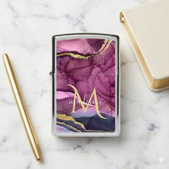 Monogram Purple Pink and Gold Agate Geode  Zippo Lighter