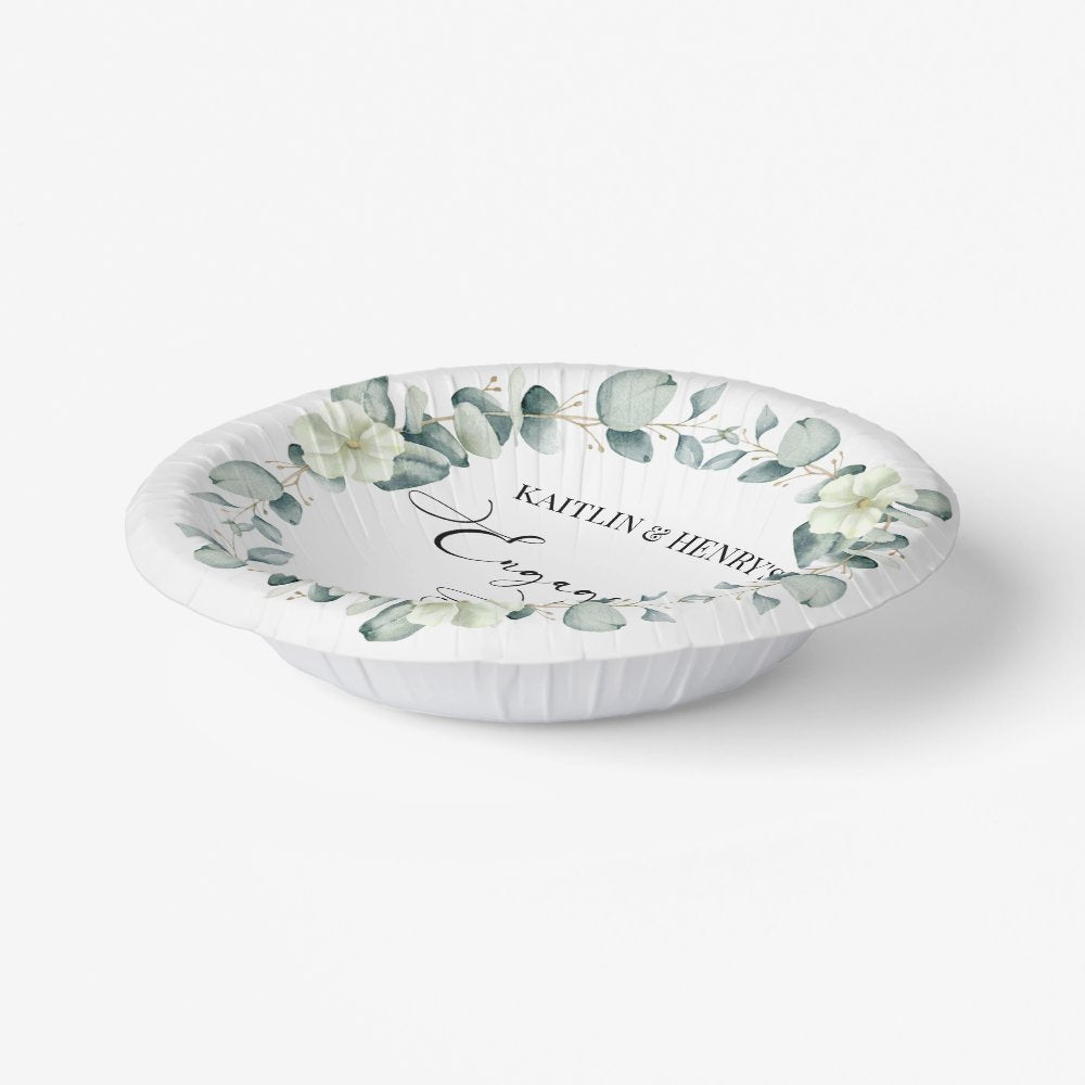 Green Eucalyptus Leaves Botanical Engagement Party Paper Bowls