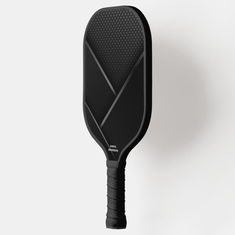 Black Abstract Carbon Look Custom Text Name Pickleball Paddle