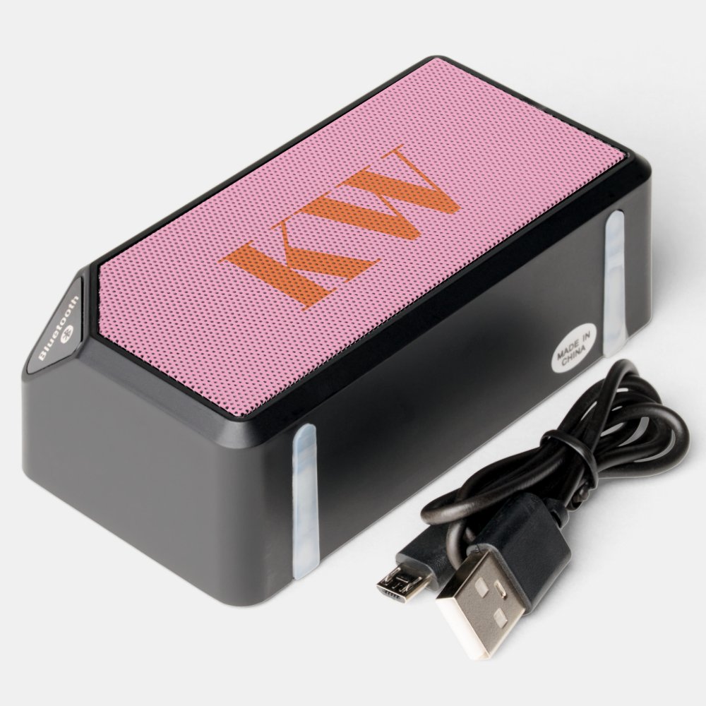 Modern Pink Orange Monogram Initials Personalized Bluetooth Speaker