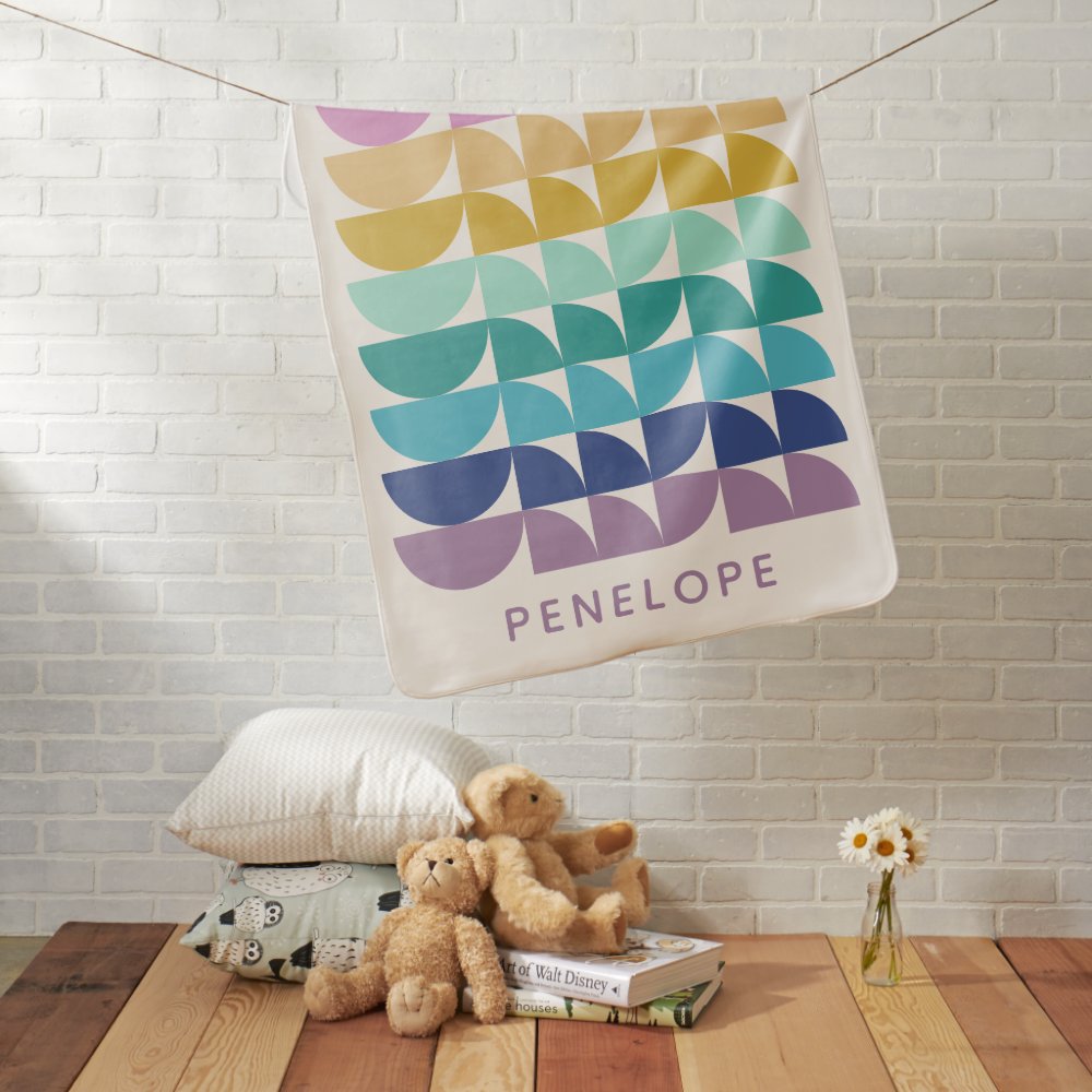 Cute Pastel Rainbow Geometric Shapes Personalized Baby Blanket