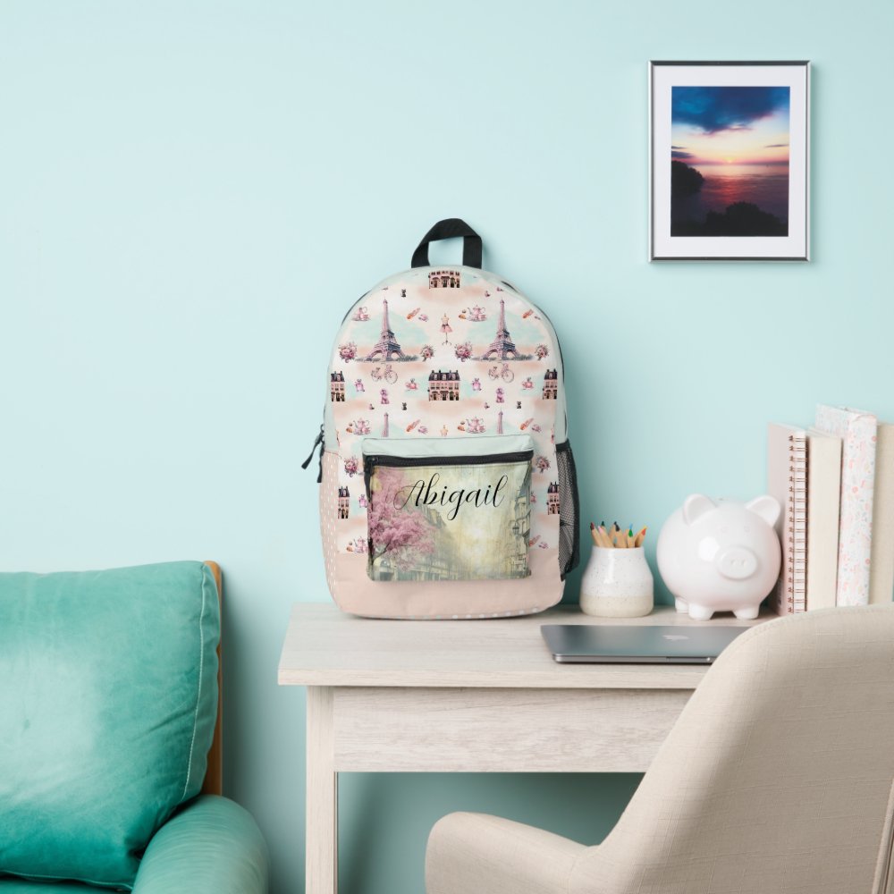 Elegant Paris France Eiffel Tower French Pattern Printed Backpack