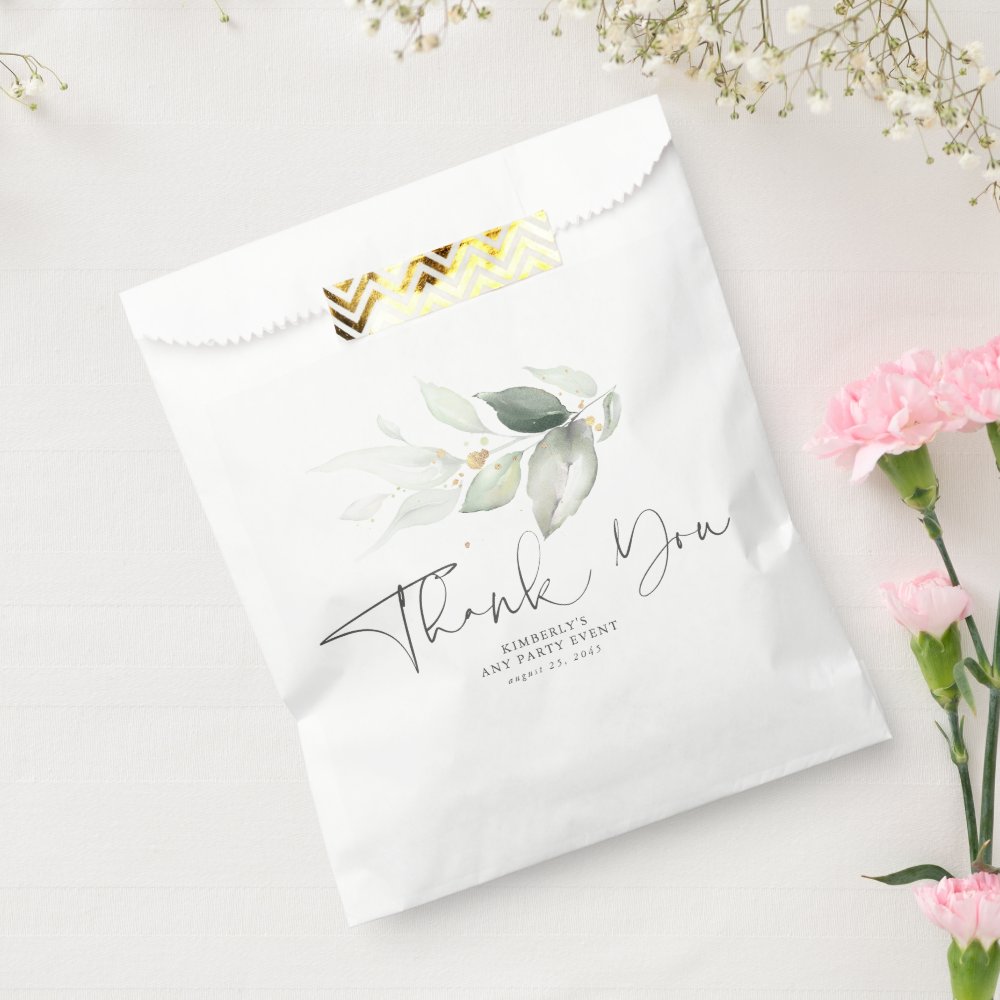 Greenery Gold Leaves Elegant Thank You Favor Bag