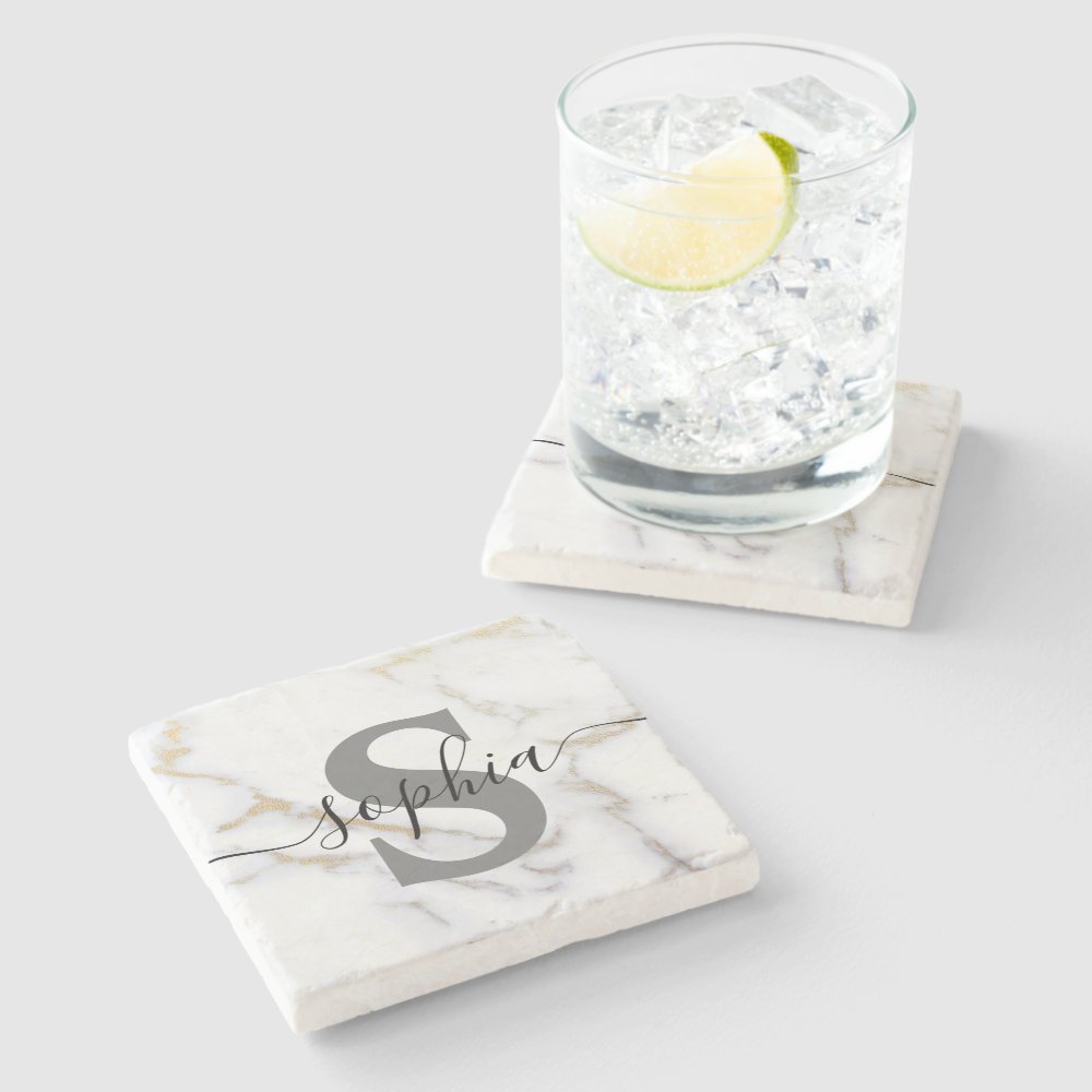 Custom Personalized Monogram Script Name Initial Stone Coaster