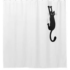 Funny Black Cat Hanging On | Crazy Kitty Shower Curtain