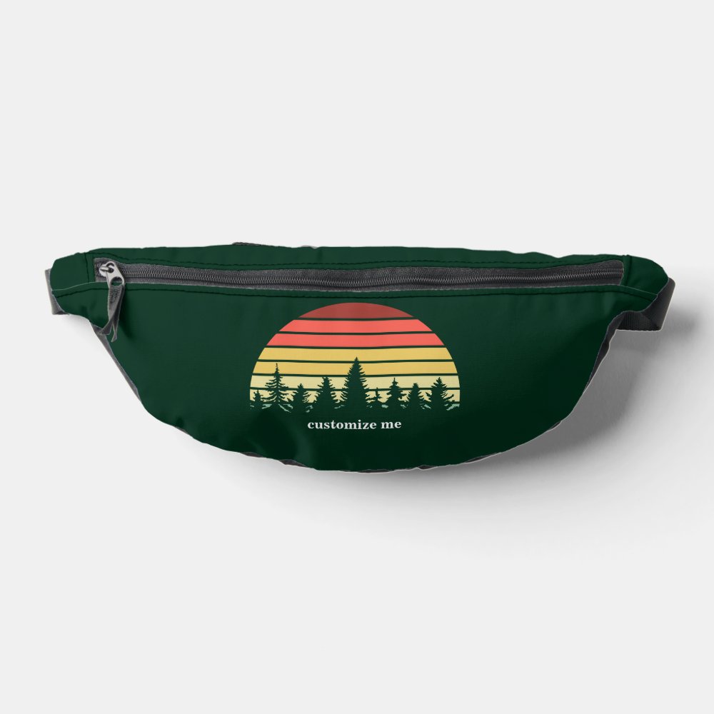 Forest Sunset Camping Trip Customizable Green Fanny Pack
