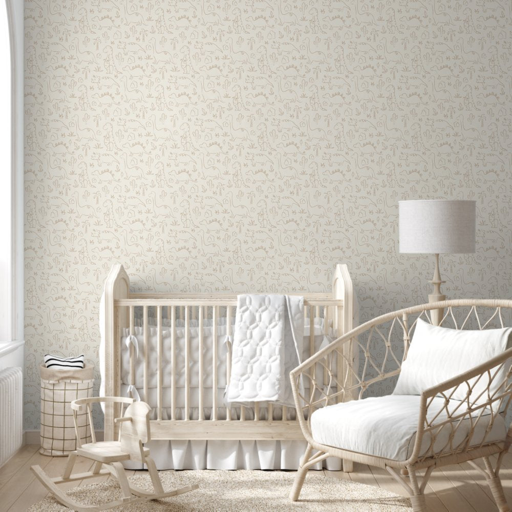 Dinosaur Neutral Boho Soft Earth Tone Dino Beige Wallpaper