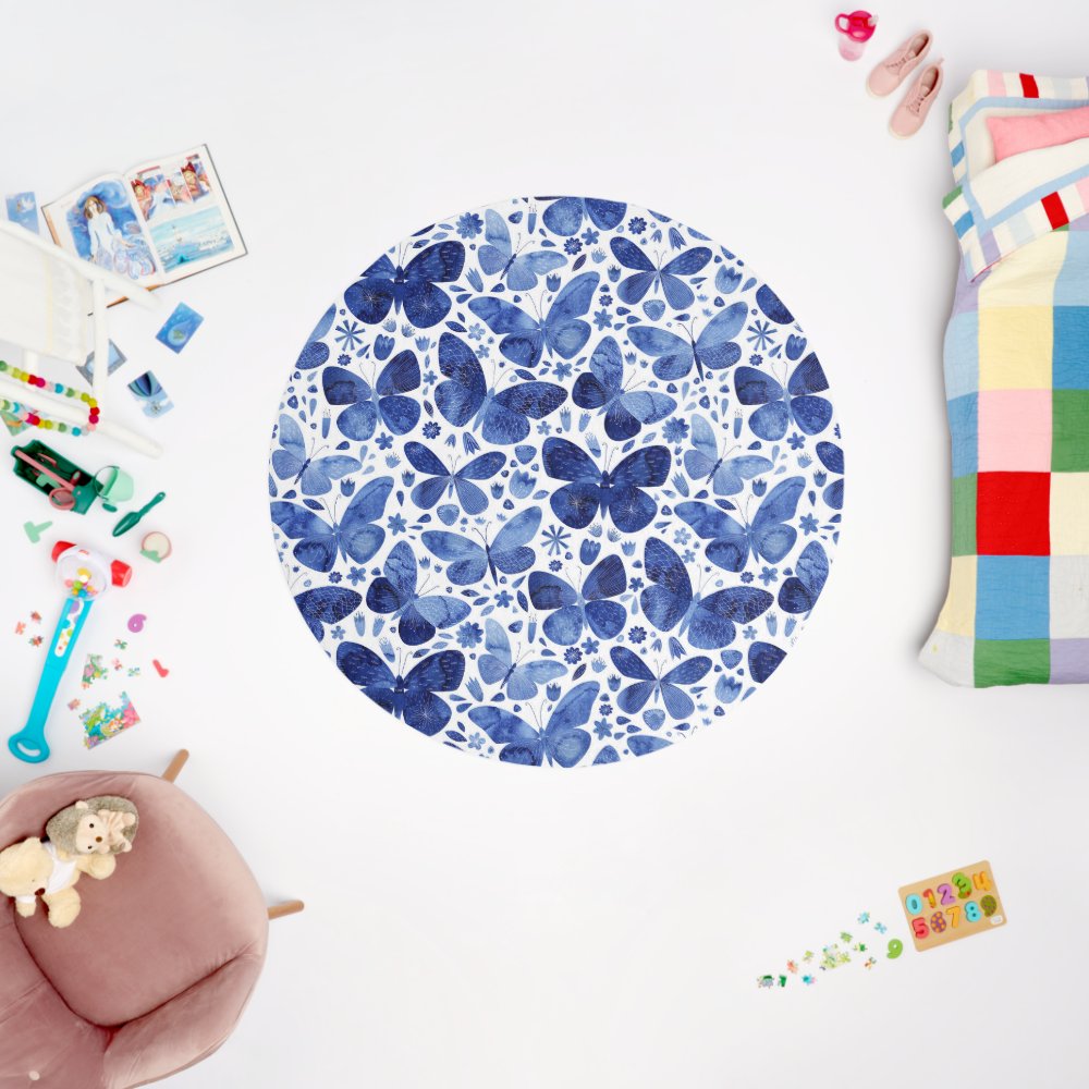 Blue Watercolor Butterfly Rug
