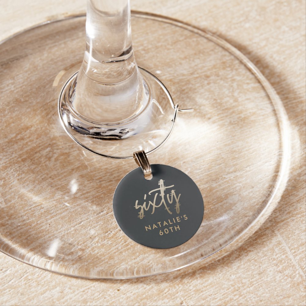 Modern 60th birthday simple stylish elegant script wine charm