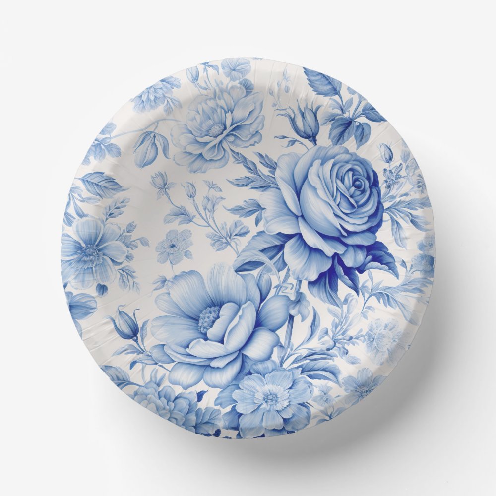 Beautiful Blue & White Roses & Wildflowers Paper Bowls