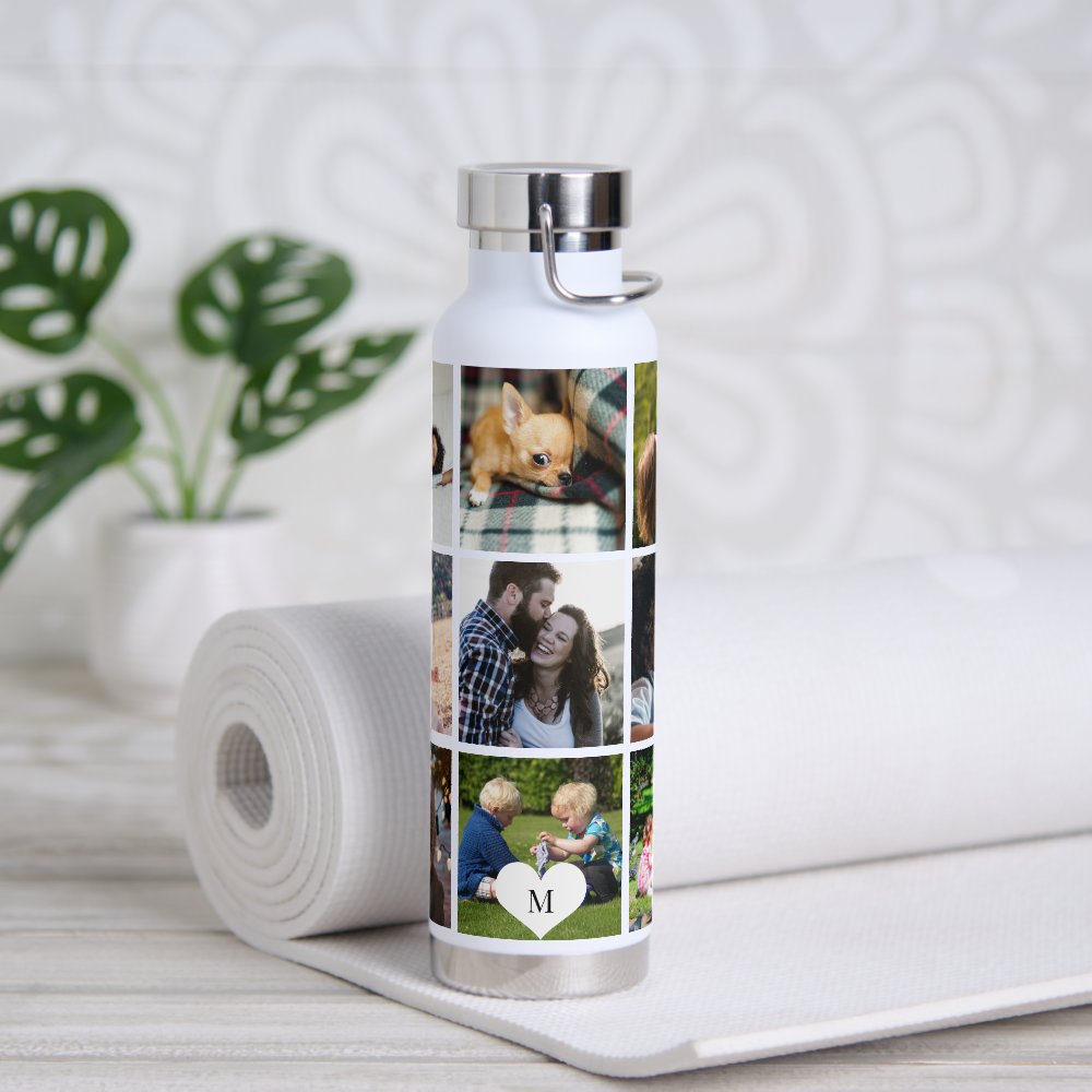 Photo collage monogram personalized modern water bottle