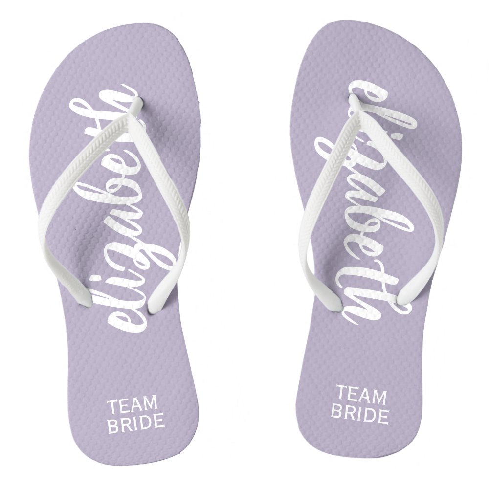 Personalized Team Bride Periwinkle and White Flip Flops