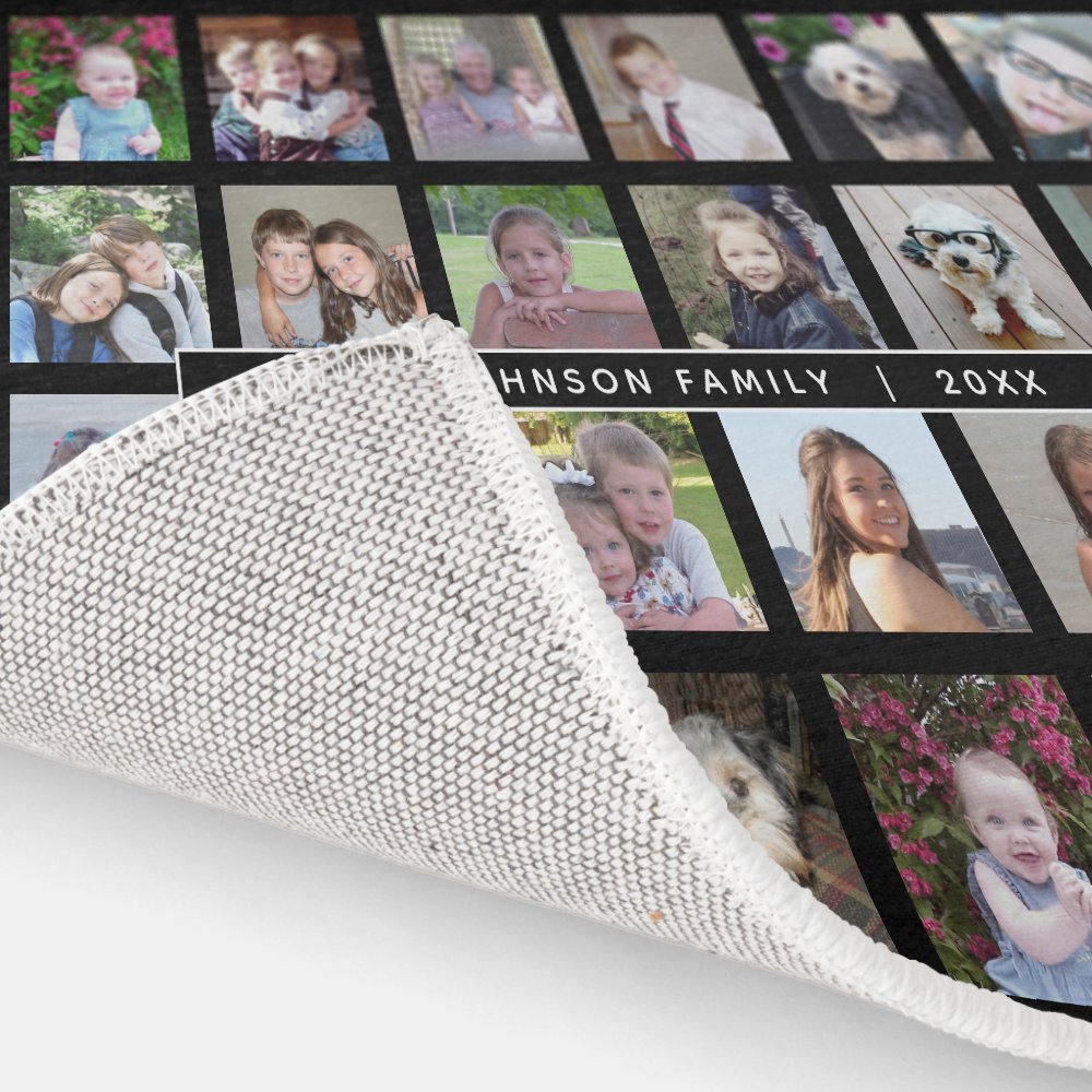 Custom 24 Photo Collage - Black - simple text Rug