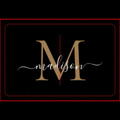 Modern Black Gold White Monogram Script Elegant Bath Mat