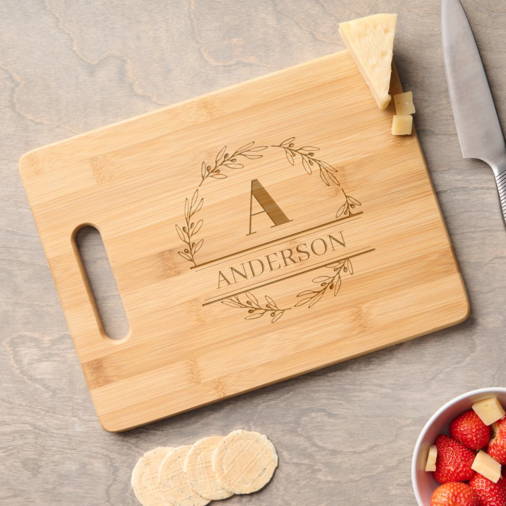 Custom Family Name and Initial Etched  Engraved Cutting Board