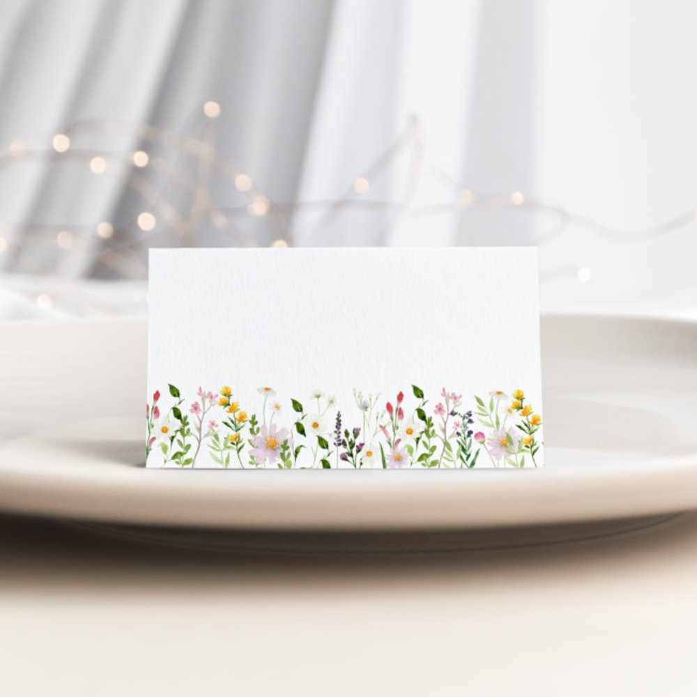 Minimalist elegant wildflowers wedding place card