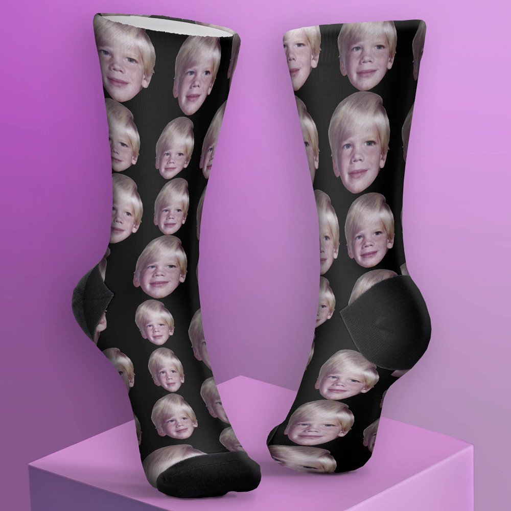 Add 1 Floating Head Photo - Random Pattern black Socks