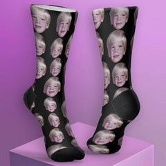 Add 1 Floating Head Photo - Random Pattern black Socks