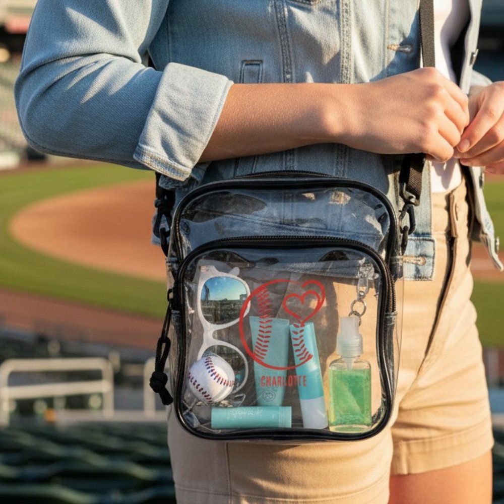 Personalized Baseball Heart Love Name Clear Crossbody Bag
