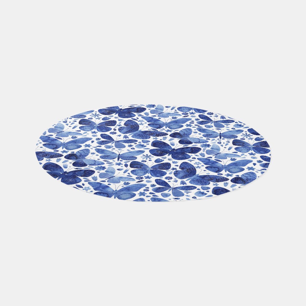 Blue Watercolor Butterfly Rug