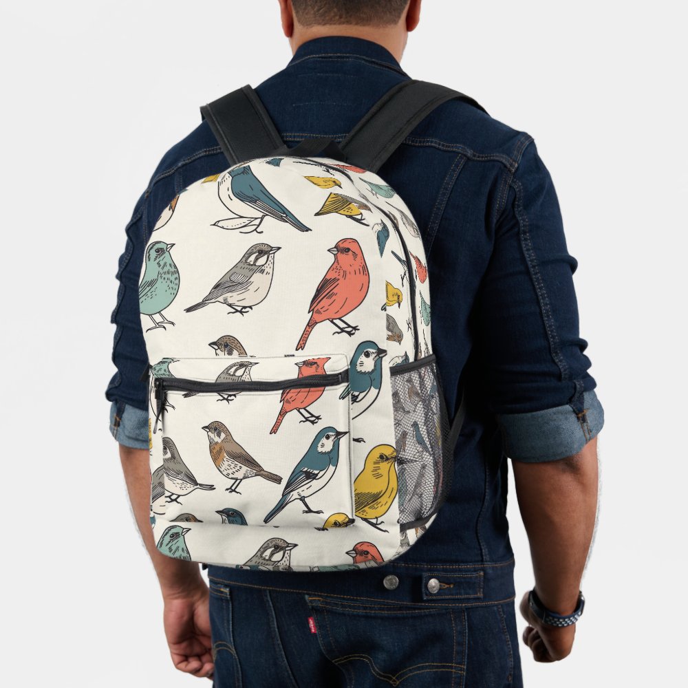 Tiled Birds Pattern Printed Backpack