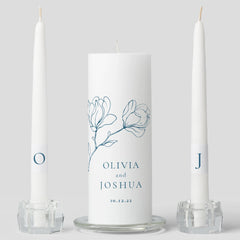 Bohemian Navy Blue Floral Unity Candle Set