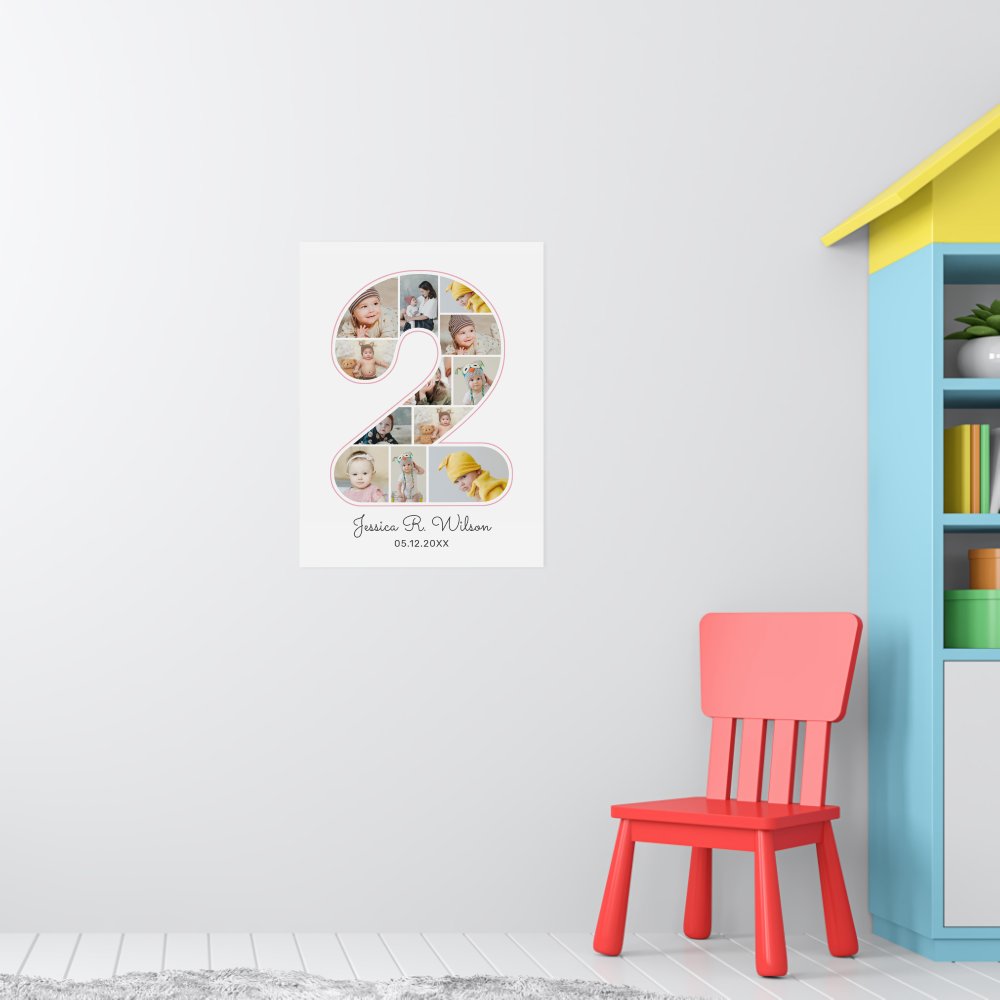 2nd Birthday Number 2 Photo Collage Baby Nursery Poster