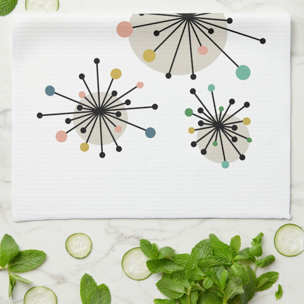 Cute Atomic Starburst Retro Mid Century Modern Kitchen Towel