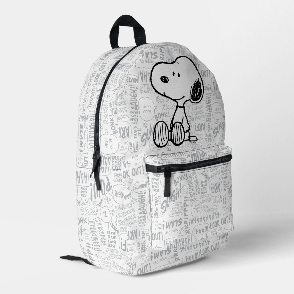PEANUTS | Snoopy on Black White Comics Printed Backpack