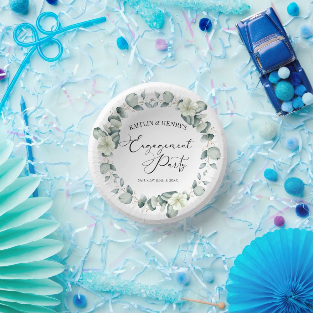 Green Eucalyptus Leaves Botanical Engagement Party Paper Bowls