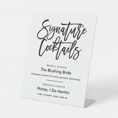 Chic Hand Lettered Signature Cocktails Menu Black Pedestal Sign
