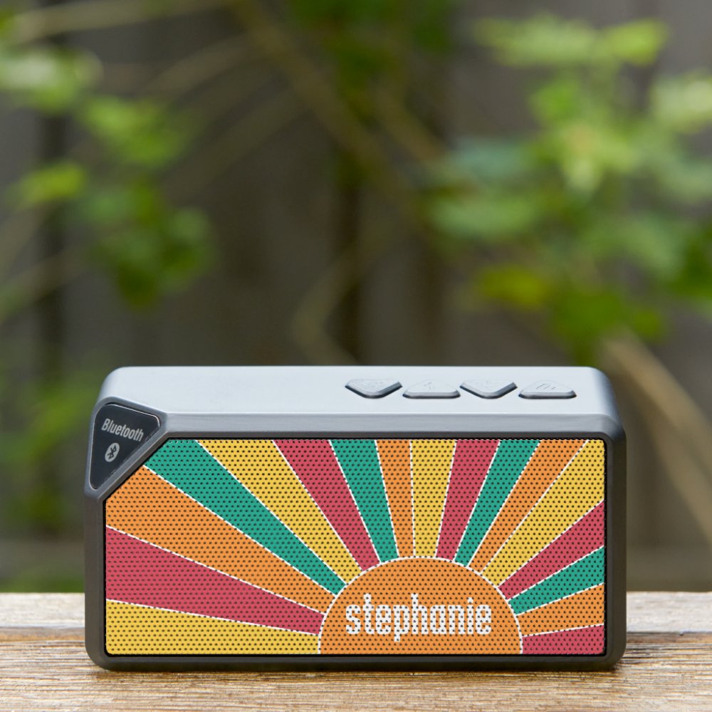 Retro stripe sunrise - monogram name bluetooth speaker