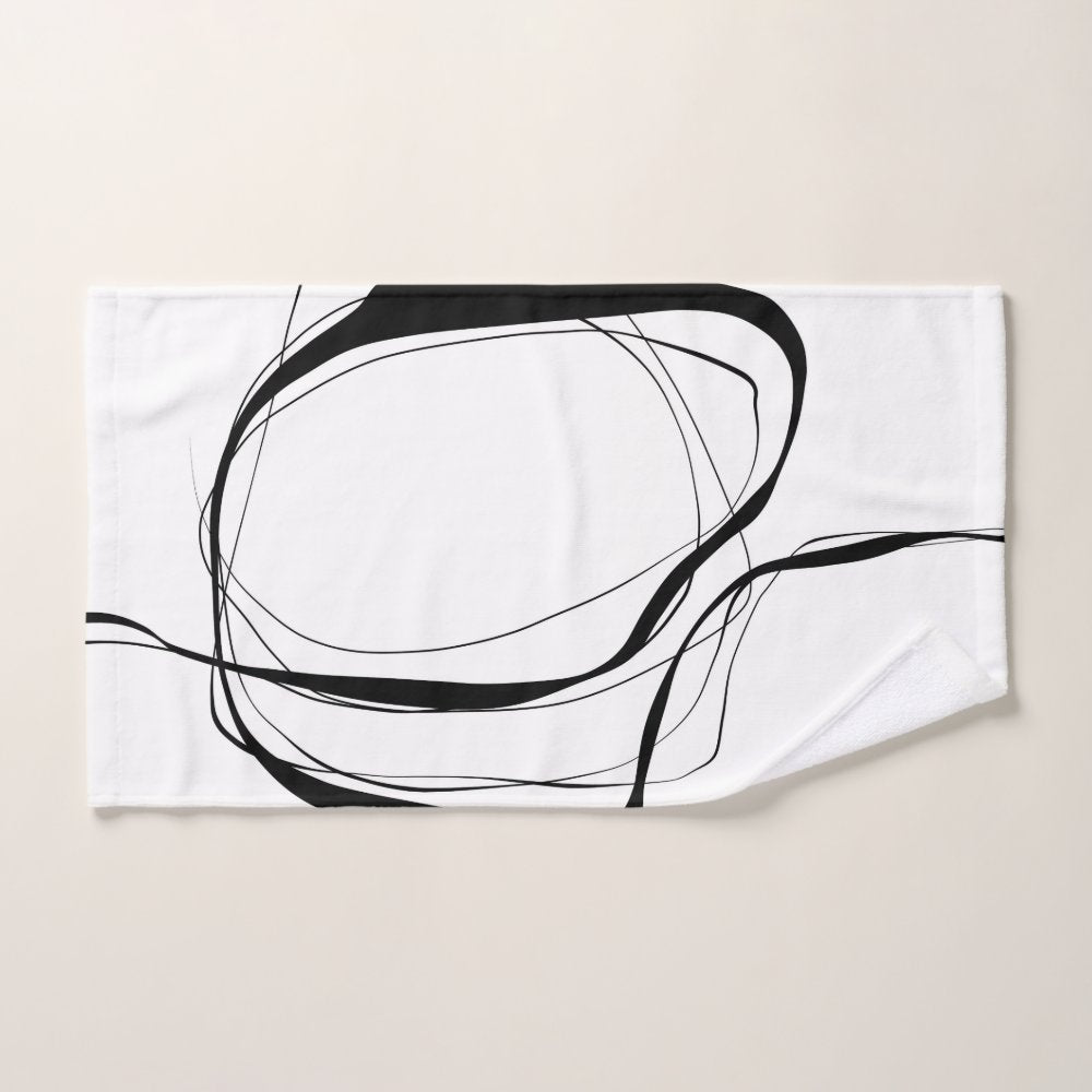 Black lines on white bath towel set