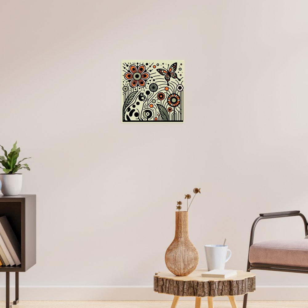 Whimsical Garden Harmony: Cat, Flowers, and Butter Poster