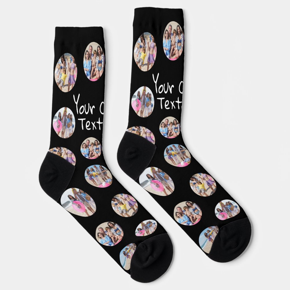 4 Photo Collage and Text Custom Personalized Socks