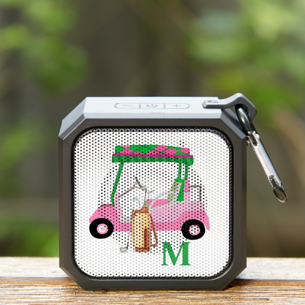 Unique Charming Golf Cart with Clubs Monogram Bluetooth Speaker