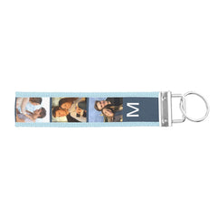 Monogrammed 6 Photo Strip Collage Blue Wrist Keychain