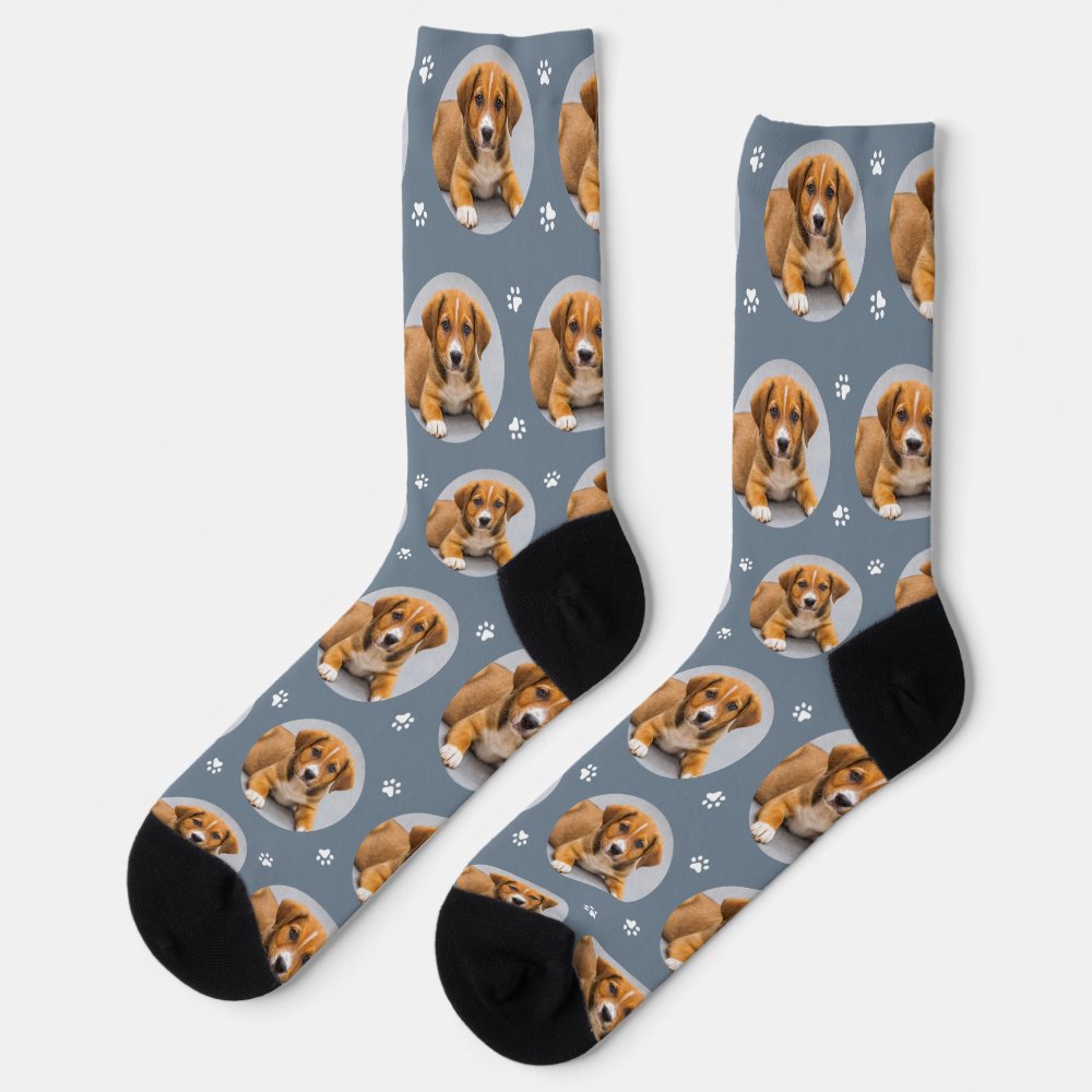 Fun Slate Custom Dog Photo Paw Print Socks